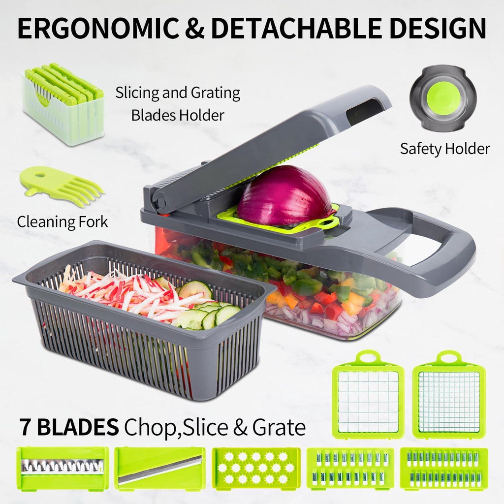 【Pisuz Way】 15 in 1 Multifunctional Vegetable Chopper shredders slicer with basket fruit potato chopper carrot grater slicer mandoline