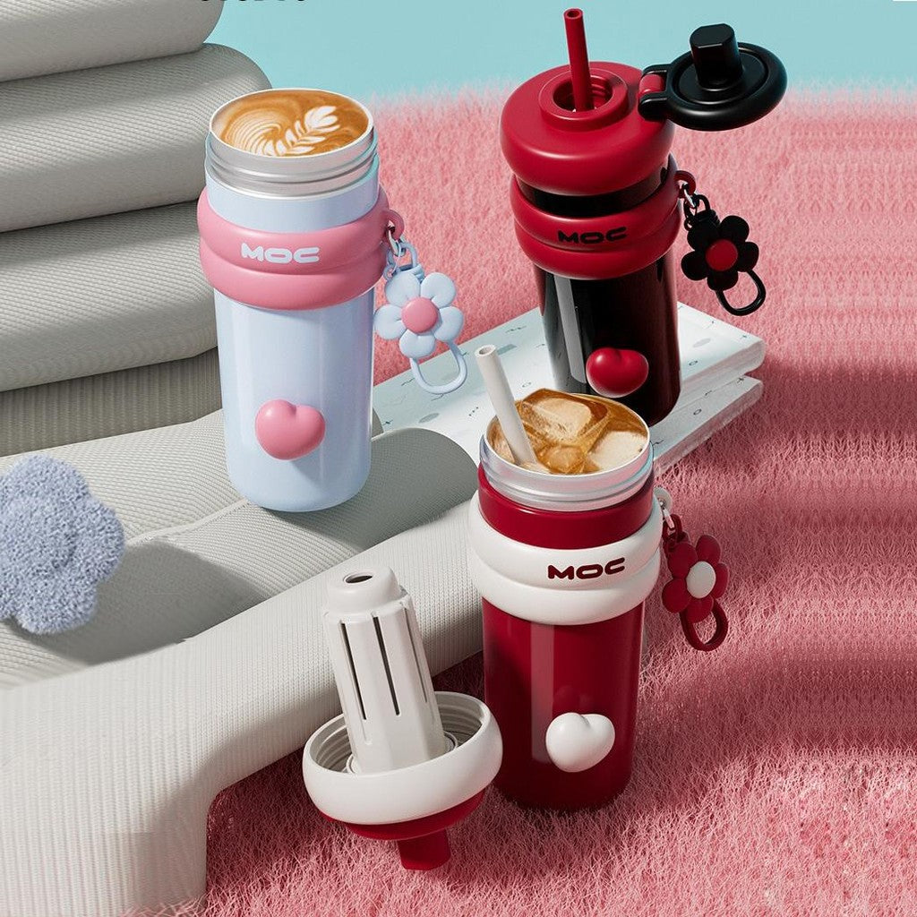 【Pisuz Way】Ceramic liner thermos cup 750ml giant thermos cup girls high-value student large capacity portable straw cup