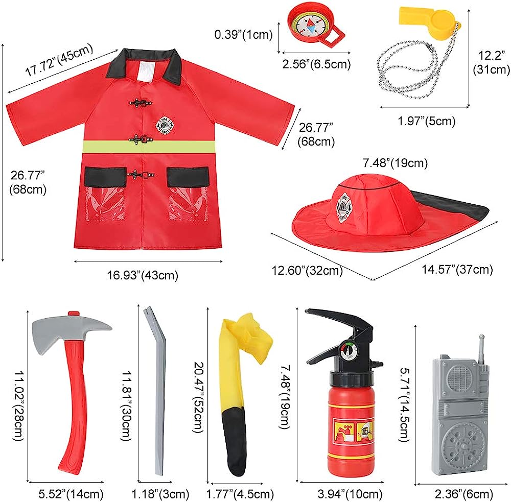 2023Fireman Costume for Kids, Firefighter Role Play Dress Up Set Washable Firefighter Costume Set with Water Shooting Extinguisher Drawstring Storage Bag for Kids 3+