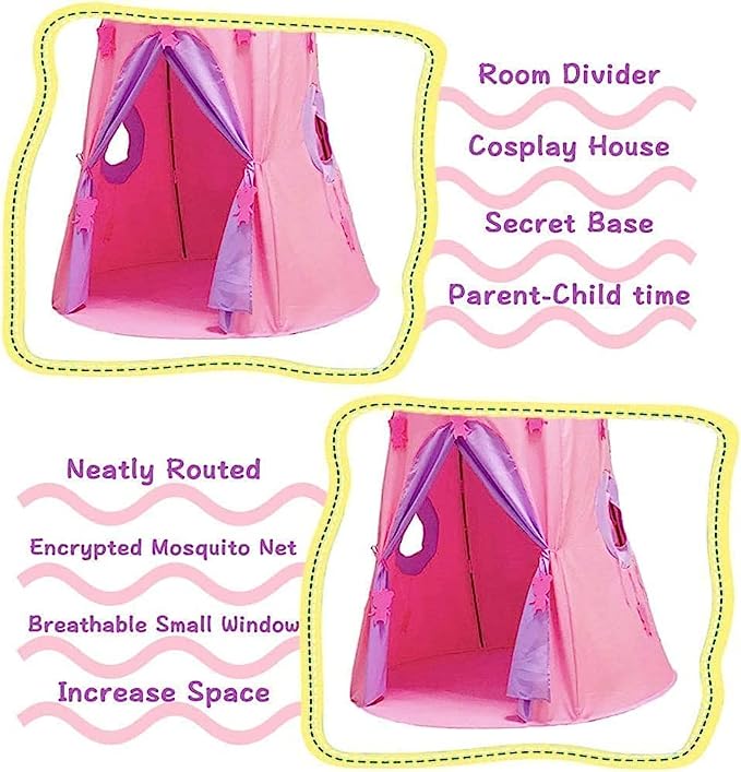 2023Kids Teepee Play Tent of Girls Toys Castle Play Tent Playhouse Best Pink Teepee For Your Children In 0-12 Years Old(Pink house)