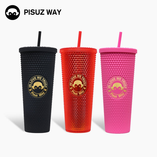 【Pisuz Way】 logo double-layer plastic cup 710ml multi-color brand sticker diy water cup fashion trend personalized water cup