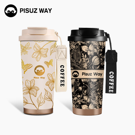 【Pisuz Way】 Original Heaithy DoubleDrink 500ml Capacity CoffeeCup 316 Stainless Steel Ceramic LinerThermos Cup Portable High-LookingStraw Gift Water Cup Rope Tumbler