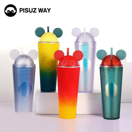 【Pisuz Way】 Cute Tumbler with Lid and Straw 710ML CAR COFFEE CUP Double Wall Diamond Plastic Mugs Cups Party Gift Iced Cold Water