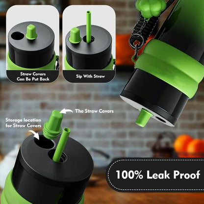 [Pisuz Way]Outdoor Straw Coffee Cup 24oz Thermos Cup Stainless Steel Water Bottle Cold Cup with Lanyard Car Coffee Cup Milk Tea Cup