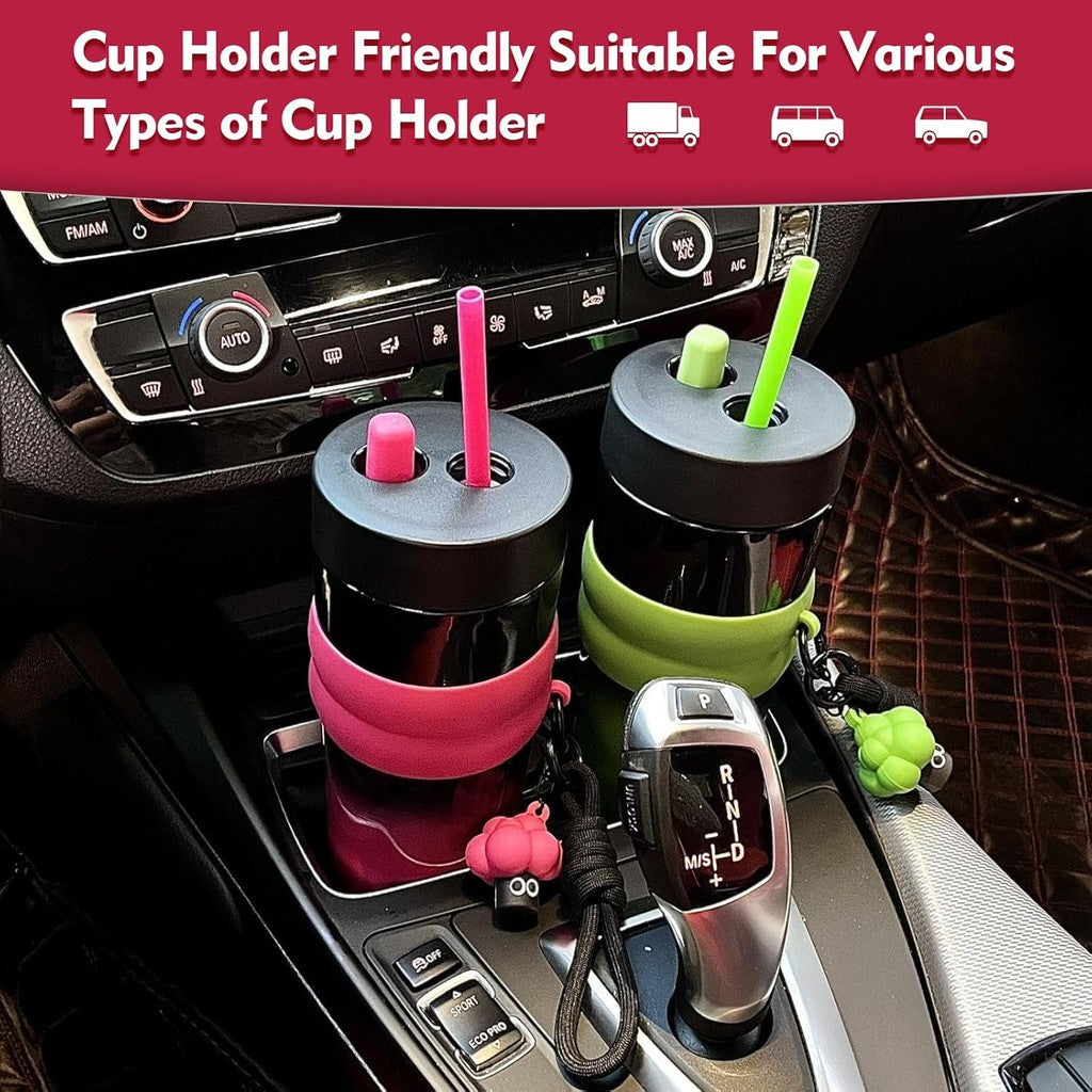 [Pisuz Way]Outdoor Straw Coffee Cup 24oz Thermos Cup Stainless Steel Water Bottle Cold Cup with Lanyard Car Coffee Cup Milk Tea Cup