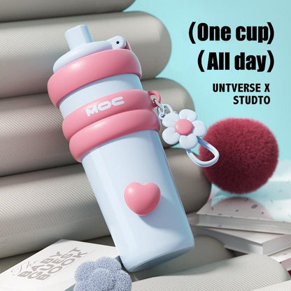 【Pisuz Way】Ceramic liner thermos cup 750ml giant thermos cup girls high-value student large capacity portable straw cup