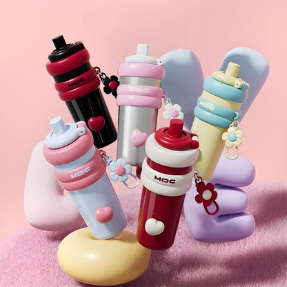 【Pisuz Way】Ceramic liner thermos cup 750ml giant thermos cup girls high-value student large capacity portable straw cup