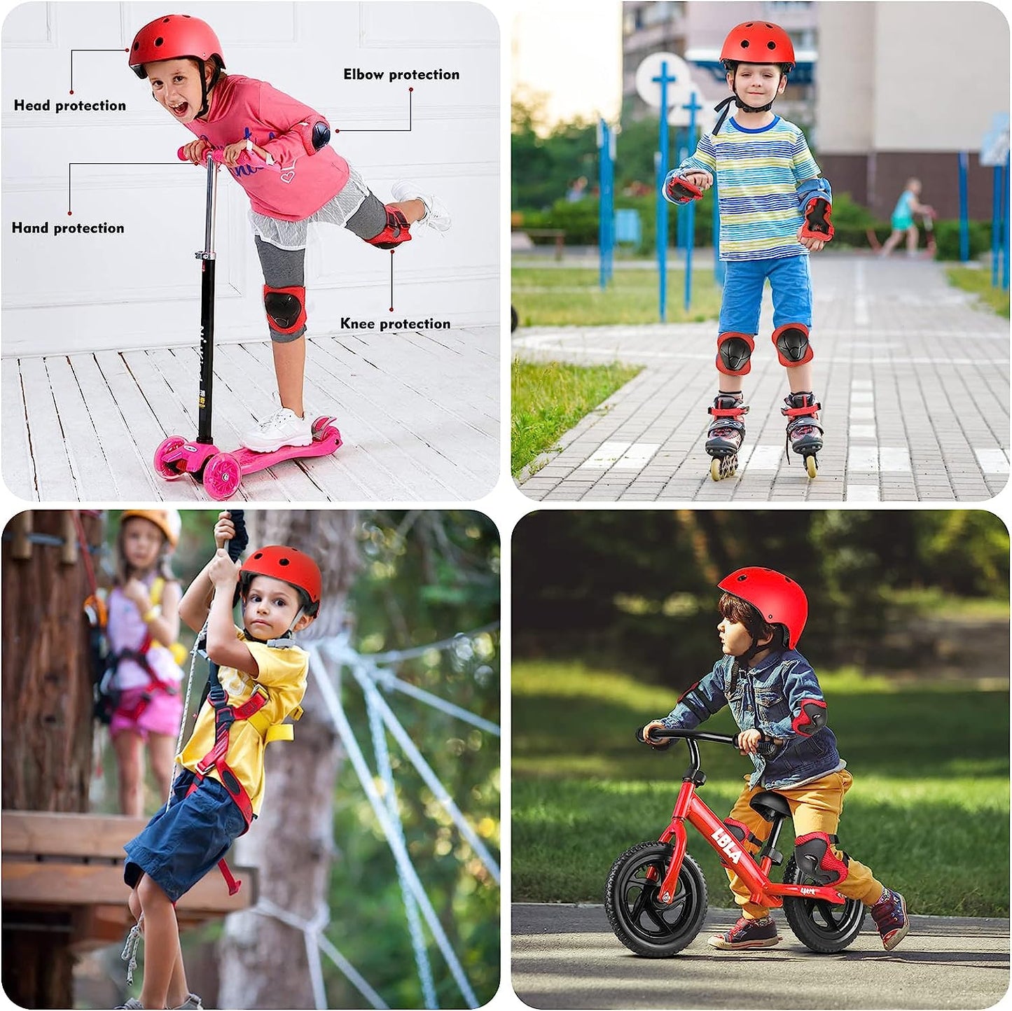 2023Kids Bike Skateboard Helmet, Helmet and Pads Protect Head Knee Elbow and Wrist,7 Pcs Adjustable Protective Gear Set for 3-8 Years Kids Boys and Girls