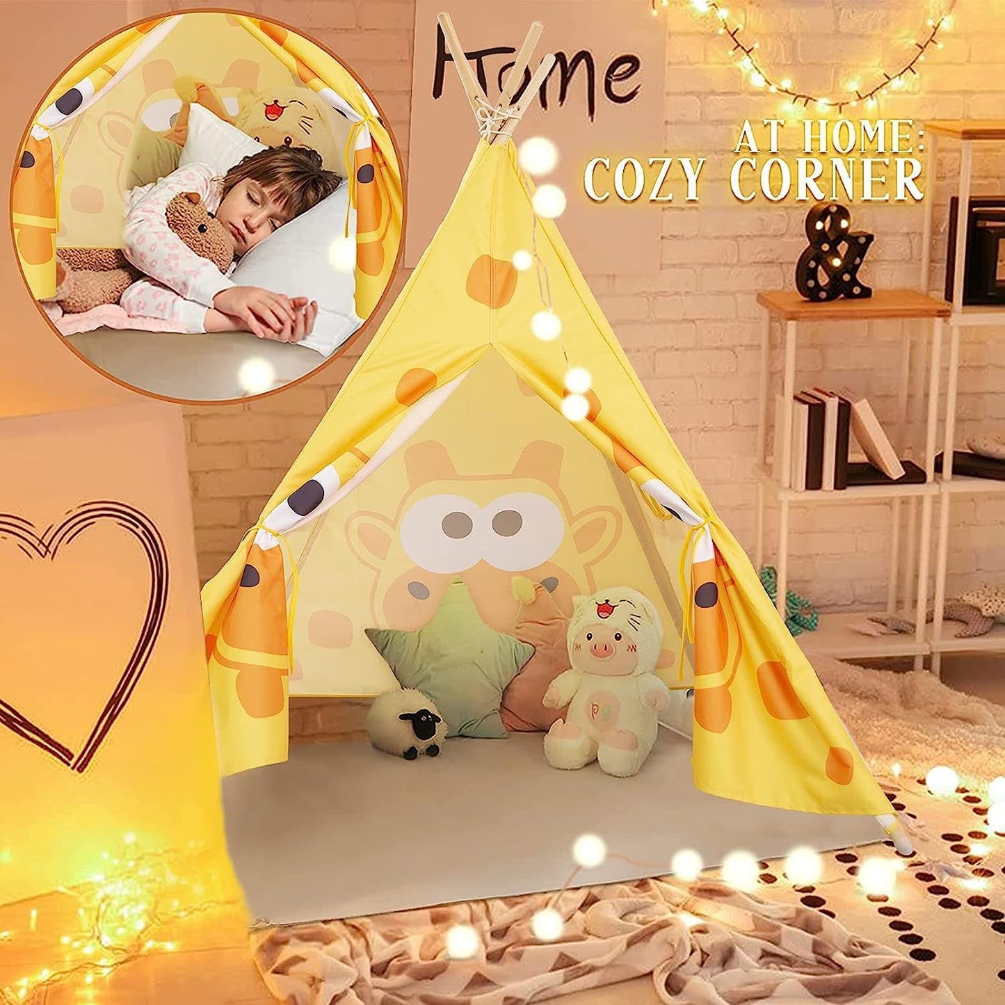 2023Teepee Tent for Kids with Mat Foldable Play Tent Animal Cartoon Kids Playhouse Festival Teepee Birthday Present Gift for Kids Party Supplies Props for Boys and Girls Toddler Indoor and Outdoor