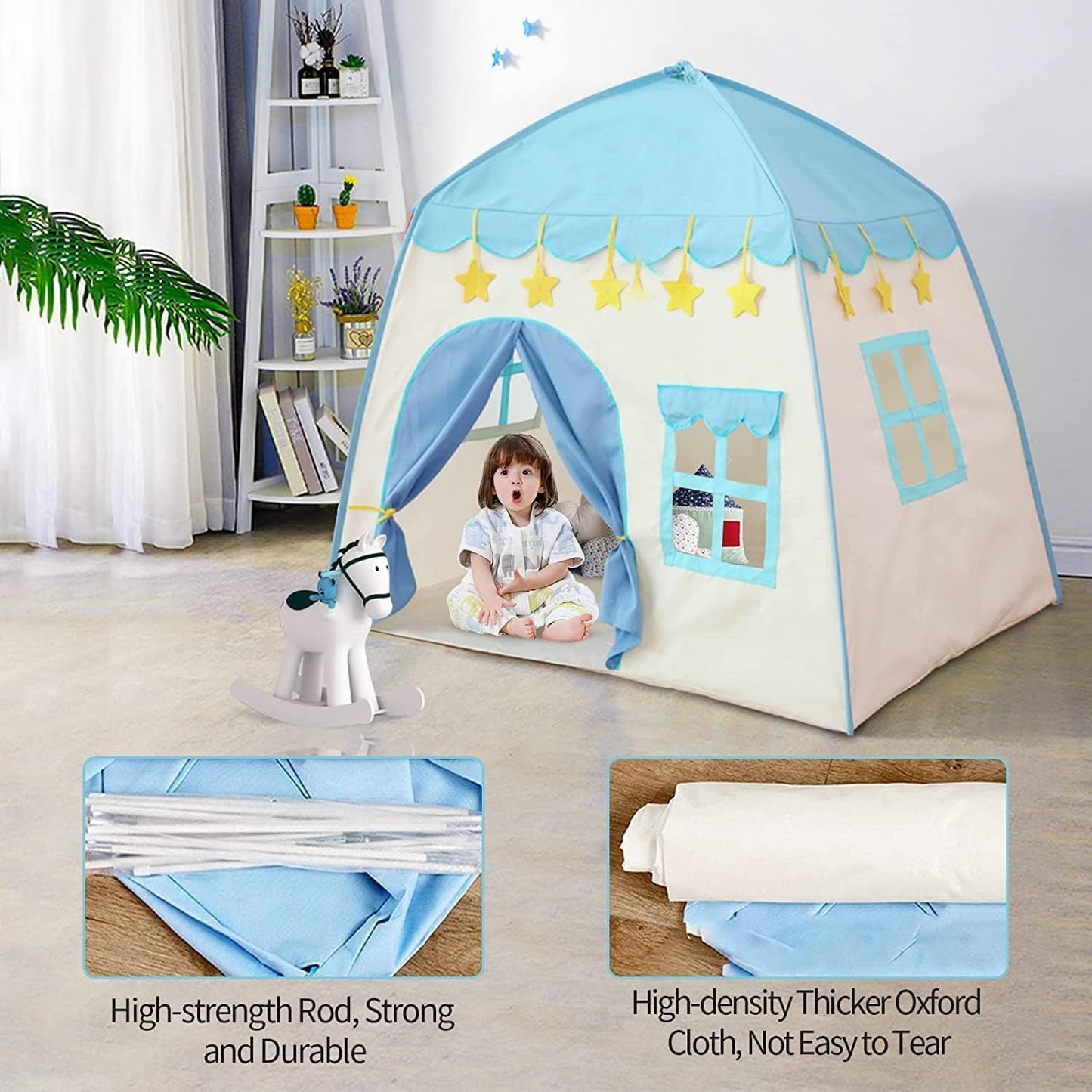 2023 KUSARKO Castle Play Tent for Kids, Playhouse Tent for Girls & Boys-Indoor and Outdoor Play Tent for Kids, Imaginative Gift for Toddlers & Children 3+ Years Old (Light blue)