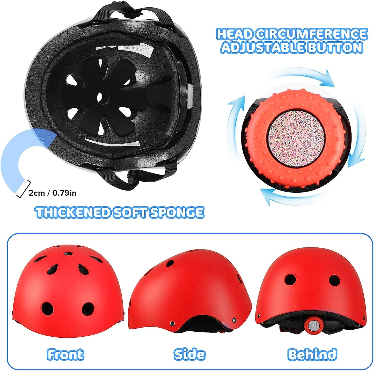 2023Kids Bike Skateboard Helmet, Helmet and Pads Protect Head Knee Elbow and Wrist,7 Pcs Adjustable Protective Gear Set for 3-8 Years Kids Boys and Girls