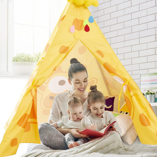 2023Teepee Tent for Kids with Mat Foldable Play Tent Animal Cartoon Kids Playhouse Festival Teepee Birthday Present Gift for Kids Party Supplies Props for Boys and Girls Toddler Indoor and Outdoor