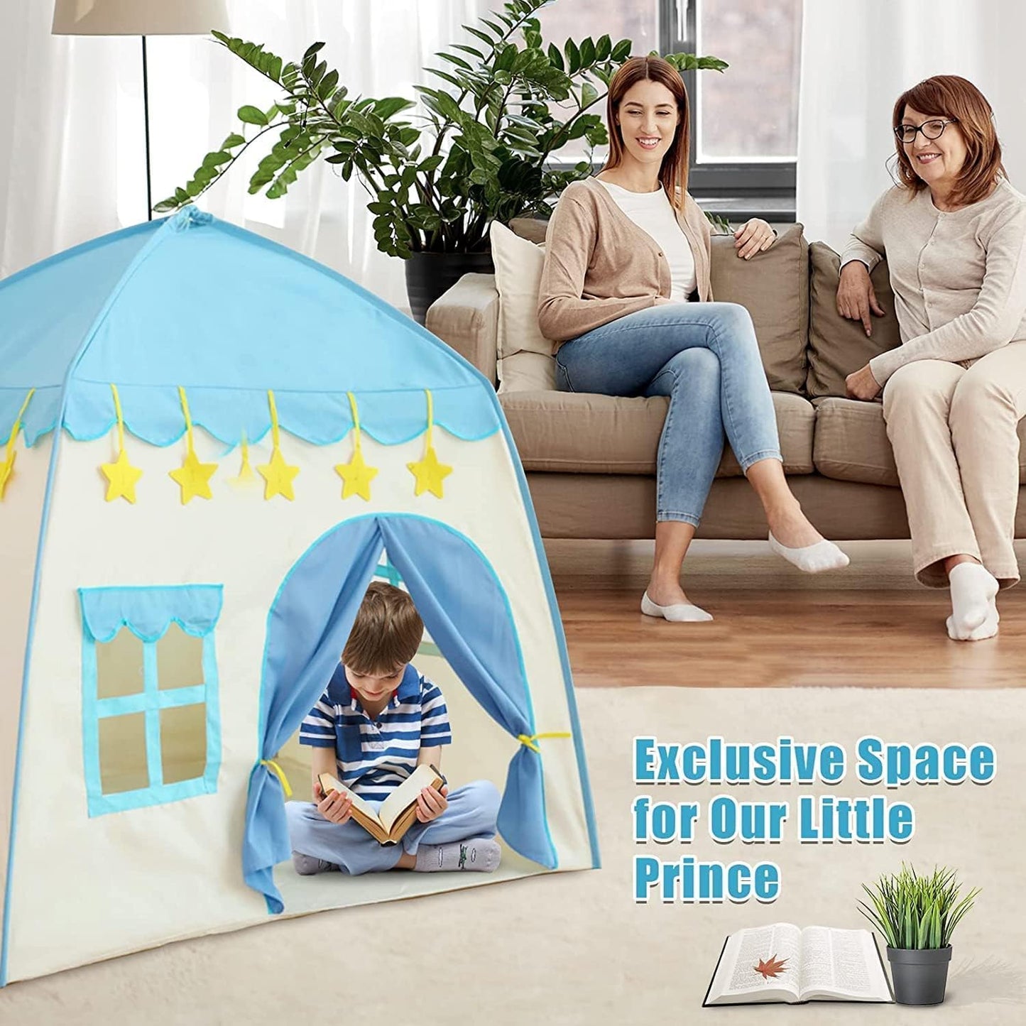 2023 KUSARKO Castle Play Tent for Kids, Playhouse Tent for Girls & Boys-Indoor and Outdoor Play Tent for Kids, Imaginative Gift for Toddlers & Children 3+ Years Old (Light blue)